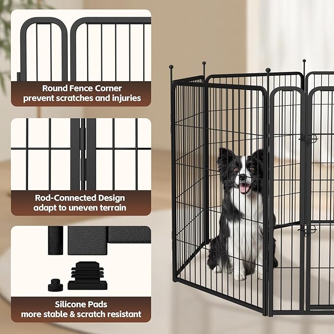 mestyl Dog Play Pen Indoors, Heavy Duty Metal Puppy Playpen, Portable Dog Exercise Pen Temporary Pet Fence with Gate, 40" Height 8 Panels Foldable Dog Kennel for Large/Medium/Small Dogs
