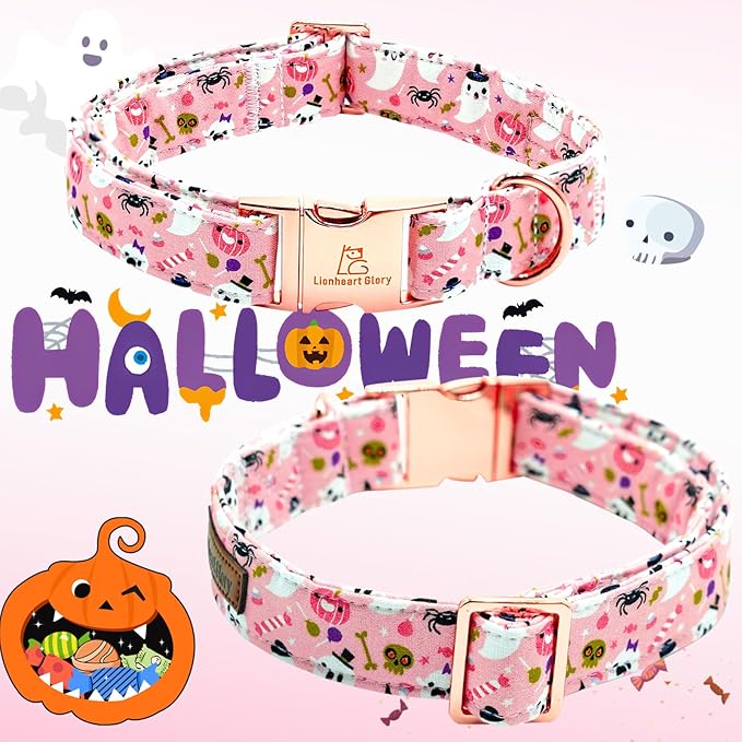 Lionheart glory Dog Collar Fall Halloween Pumpkin Collars Dog Heavy Comfortable Adjustable Pink Dog Collar for X-Small Puppy Collar Dogs Girls Boys Dog Collar Pet Gift