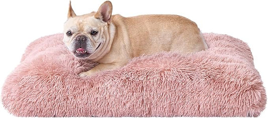 EHEYCIGA Fluffy Dog Crate Bed for Medium Dogs, Plush Faux Fur Dog Crate Pad, Calming Anti Anxiety Medium Dog Bed for Crate, Washable Soft Warm Dog Crate Mat with Non-Slip Bottom, Pink