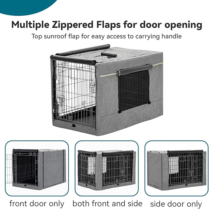 PETSFIT Dog Kennel Cover,36 Inch Crate Cover for Wire Dog Crate, Double Doors, Mesh Window, Flap On The Top and Back is Detachable, Dog Crate Cover Grey