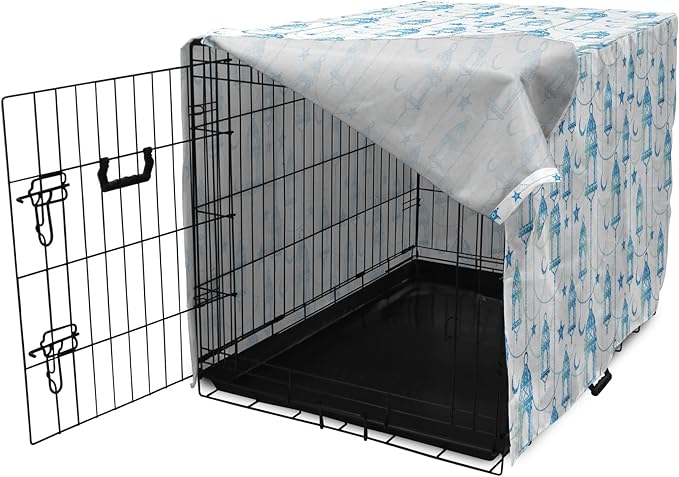 Lunarable Oriental Dog Crate Cover, Eastern Theme Celebration Pale Toned Composition Folkloric Look Print, Easy to Use Pet Kennel Cover for Cats & Medium Dogs, 30 Inch, Pale Green White Blue