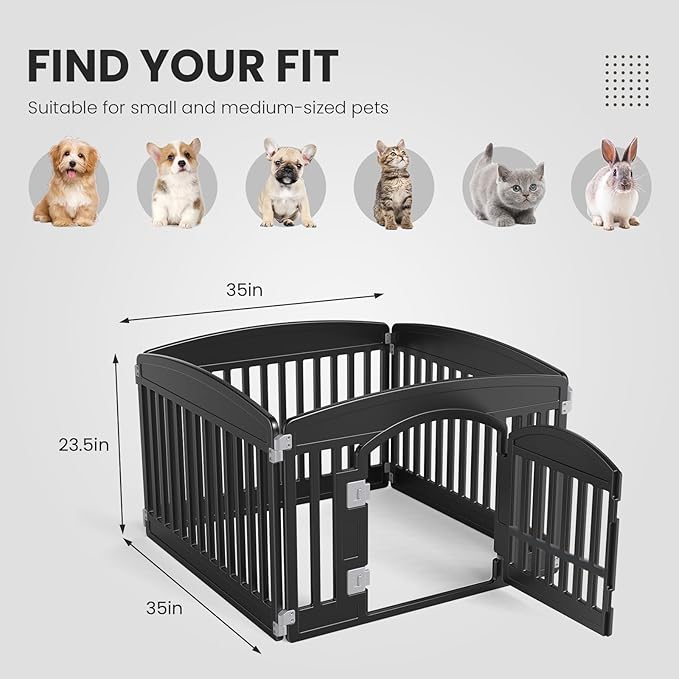 Sweetcrispy Plastic Dog Playpen - 4-Panel 24" Expandable & Durable Pet Fence for Small to Medium Dogs - Indoor & Outdoor Portable Puppy Playpen with Secure Locking Door, Black