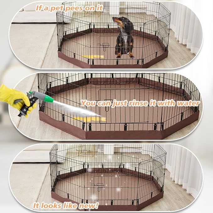 PJYuCien Dog Playpen Bottom Pad,Fits 24 Inch 8 Panels Regular Octagon Metal Exercise Pet Pen,Elastic Buckles Connections,Brown (Note:Fence Not Included)