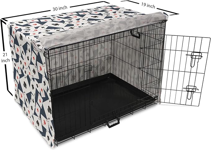 Lunarable Casino Dog Crate Cover, Realistic Style Random Scattered Playing Cards Leisure Time Hobby Games, Easy to Use Pet Kennel Cover for Cats & Medium Dogs, 30 Inch, Cadet Blue Black Red