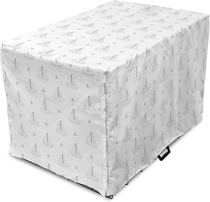 Lunarable Sail Boat Dog Crate Cover, Heart Patterned Sail with Anchor Ships Transportation Nautical, Easy to Use Pet Kennel Cover for Medium Large Dogs, 48 Inch, Blush Black White