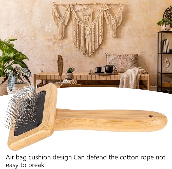 Fockety Sheepskin Wool Brush, Macrame Slicker Comb Pet Slicker Brush with Wood Handle, Removing Shedding and Dirt, All Hair Types, Cats, Dogs, Fabric Care Enthusiasts, All Ages