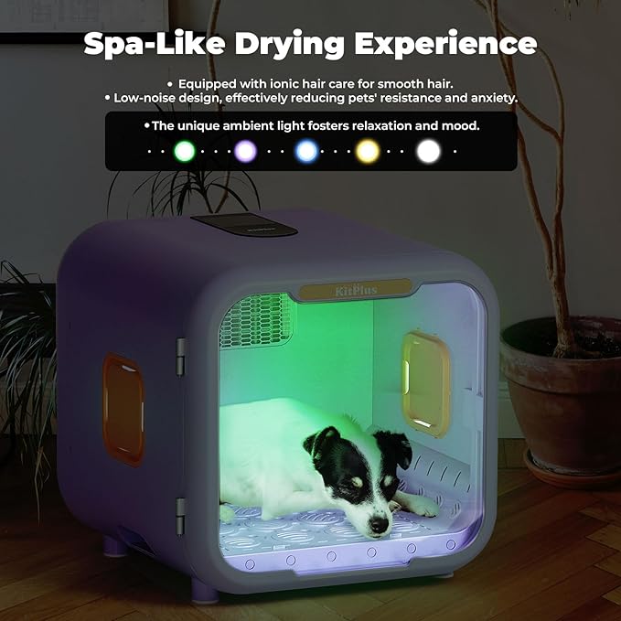 Pet Dryer Box for Dogs and Cats, 71L Large Capacity Ultra-Quiet Dog Hair Dryer Box with Smart Lock, Adjustable Temperature, Ambient Light & Multi-Use Design – Ideal for Pets Under 35lbs