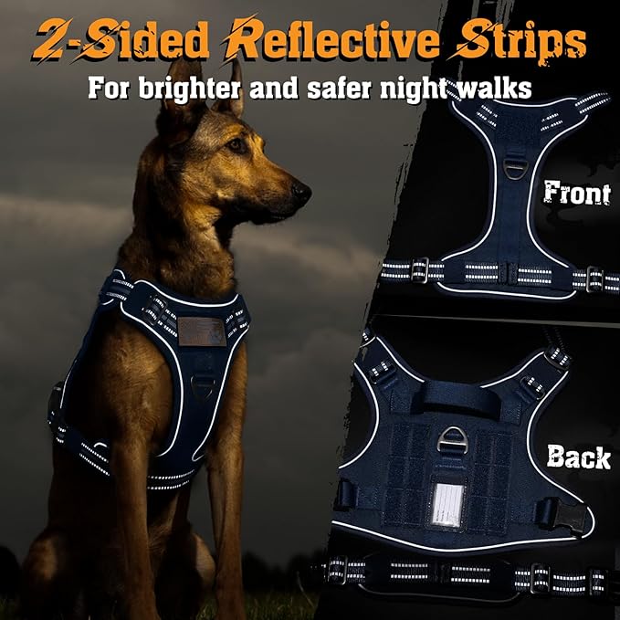 rabbitgoo Dog Harness for Large Dogs No Pull, Tactical Service Dog Vest with Molle and Control Handle, Adjustable and Reflective Military Pet Harness for Easy Walking and Training, Blue, XL