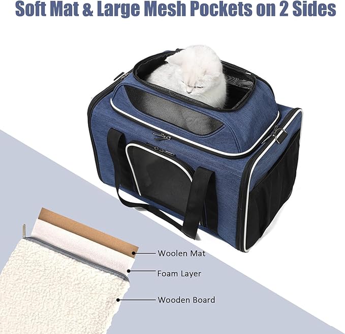 HSC PET Cats Softsided Carriers Puppy Travel Outdoor,Breathable Mesh Windows,Large Side Pocket,Up to 18 lbs Puppy/23 lbs Cat or Kittens (Dark Blue)