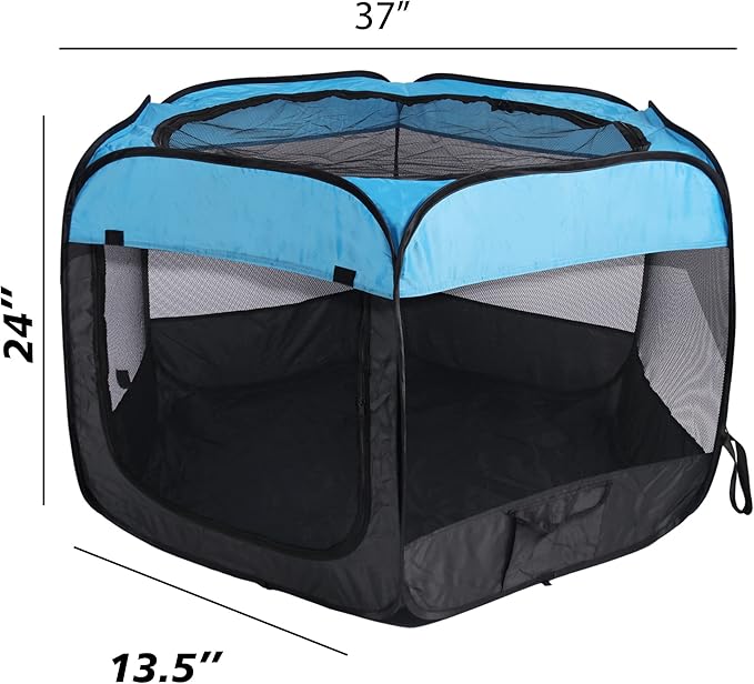 Portable Dog Playpen Cat Tent,Pop Up Playpen for Small Middle Dogs Cats Pet Tent Playground,Indoor Outdoor,37x37x24,Blue/Black,1Pack