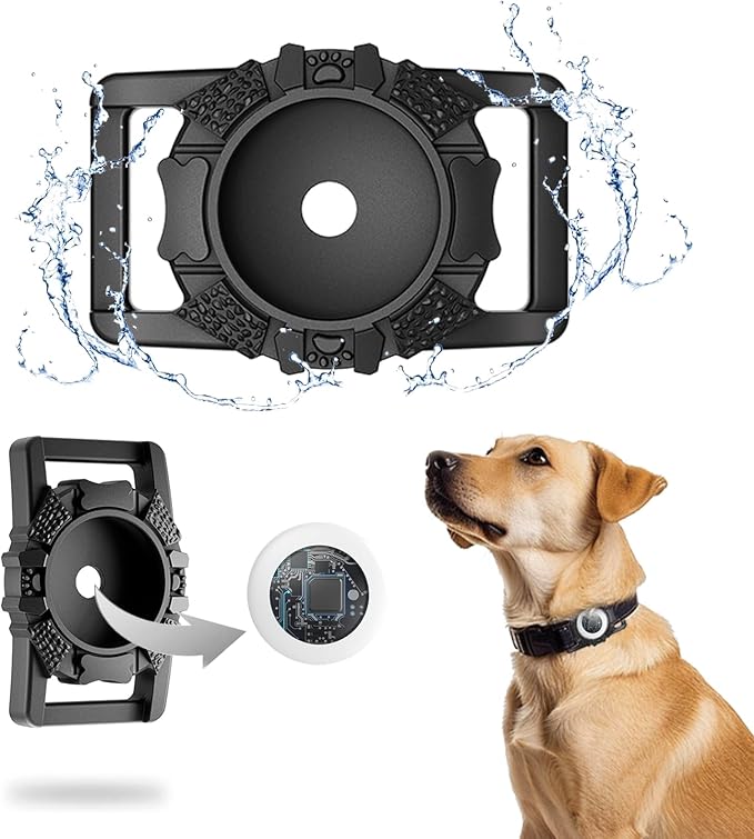 Smart Pet Locator, Dog/Cat Tracker with Collar Holder, Smart Tag for Seamless Location Tracking, Bluetooth Tracker Locator Pairs with Apple Find My (iOS only), 400ft Range Smart Tracker Tags, Black