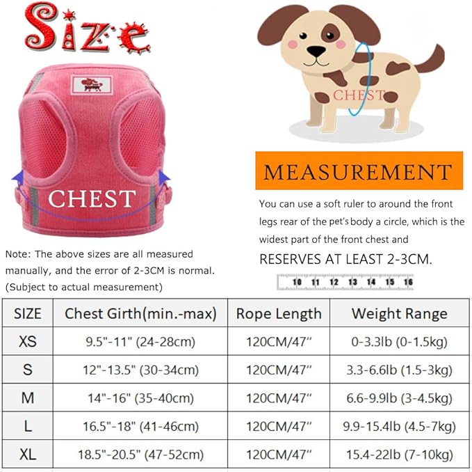 FEimaX Dog Harness and Leash Set, No Pull Reflective Adjustable Pet Harnesses for Puppy Kitten Soft Corduroy Chest Harness for Small Medium Dogs and Cats Easy Control Vest for Outdoor Walking