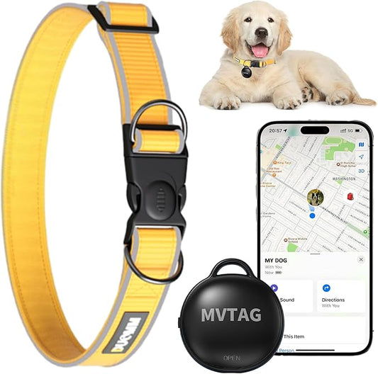 Dog Collar with Tracker GPS - Unlimited Range/Tracking Device/Lost Mode for Dogs Adjustable Size Smart Collar Set - Works with Apple Find My (iOS only)