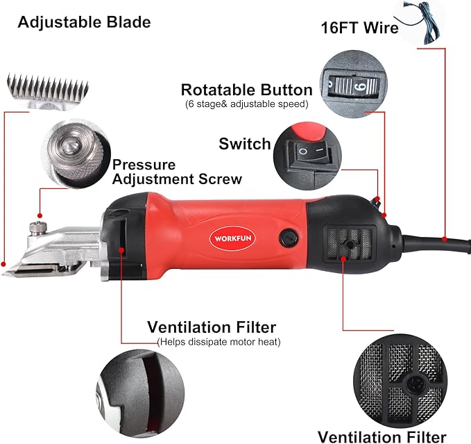 Professional Horse Clippers 600W, 6 Speed Adjustable Grooming Clippers for Horse, Horse Trimmer Shaver Kit for Horse, Goat, Cattle, Pony and Large Thick Coat Animals