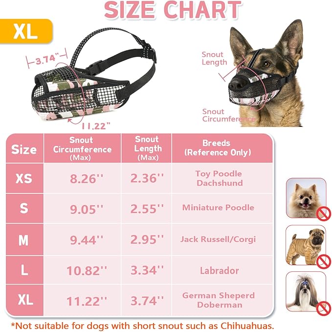 Dog Muzzle for Large Medium Small Dogs, Soft Mesh Muzzle for Dogs with Reflective Adjustable Strap, Prevent Biting Chewing and Licking, Dog Nose Open Design for Reduction Friction (Pink, XL)