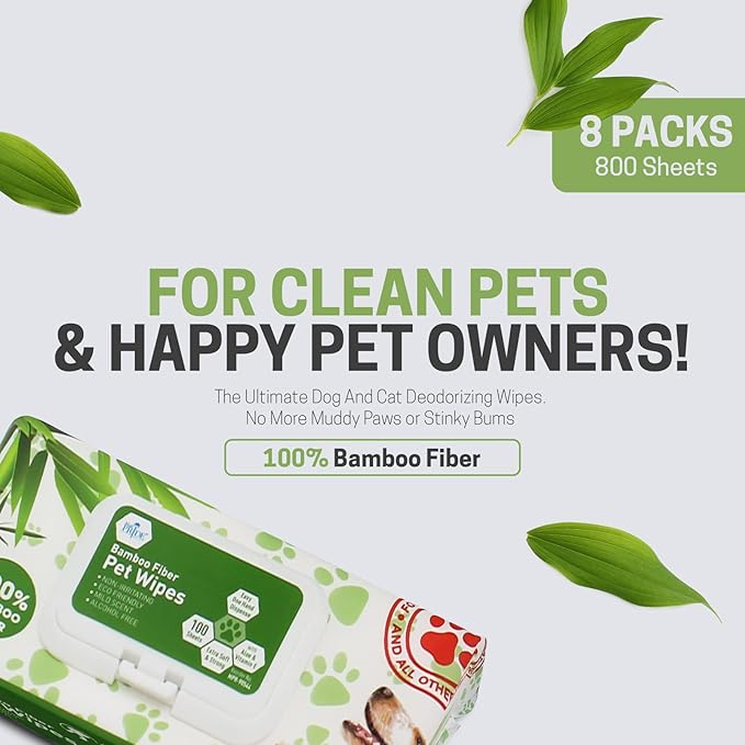 MED PRIDE 100% Bamboo Fiber Hypoallergenic Dog Wipes for Paws and Butt, Alcohol & Paraben-Free, Deodorizing, 8”X8”, 800 Wipes