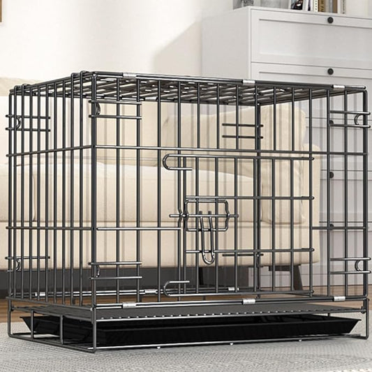 Heavy-Duty Steel Dog Crate - Foldable Kennel with Secure Latch, 23.6"x16.6"x19.7" Indoor Pet Cage, Removable Tray, Grey