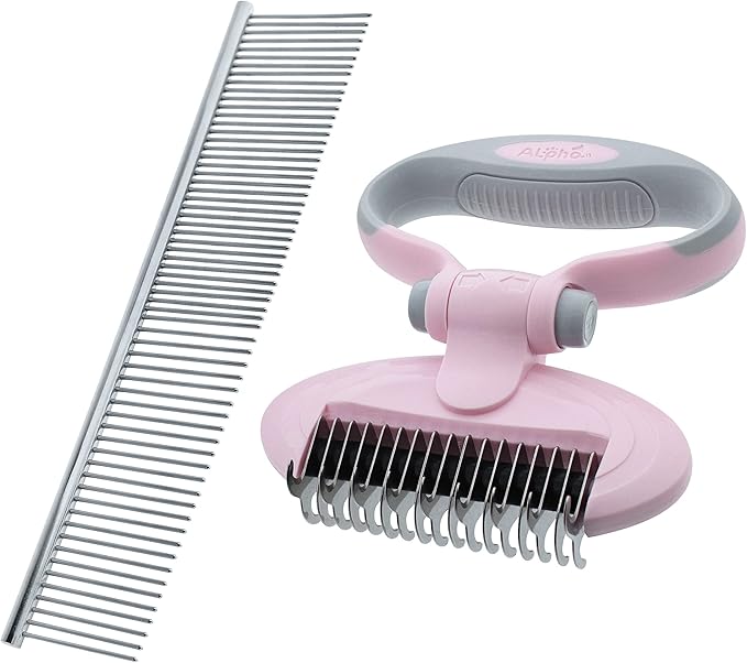 MiMu Dog Deshedding Brush with Smart Handle and Comb - Shedding Brush Dog Hair Undercoat Rake for Dog and Cat Grooming