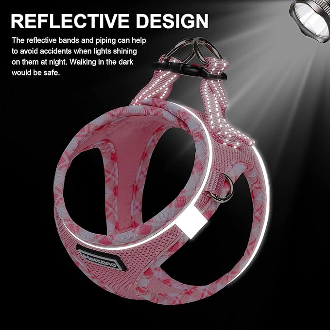 Mercano Soft Mesh Dog Harness and Leash Set, No-Chock Step-in Reflective Breathable Lightweight Easy Walk Escape Proof Vest Harnesses with Safety Buckle for Small Medium Dogs, Cats (Pink, XL)