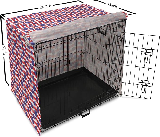 Lunarable Football Dog Crate Cover, Wavy Stripes and National Sport in American USA Inspired Colors, Easy to Use Pet Kennel Cover for Cats & Medium Dogs, 24 Inch, Coral Violet Blue White