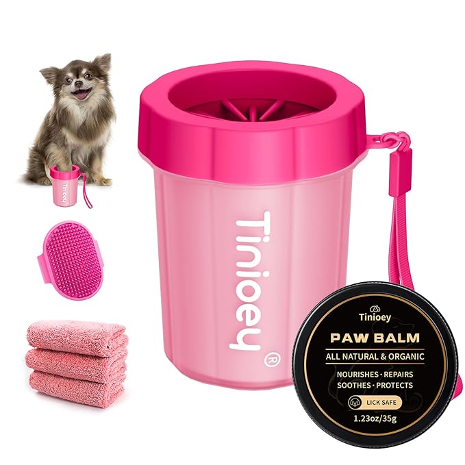 Muddy Paw Washer with Absorbent Towels for Small Pets, Dog and Cat Foot Cleaner (Small, Red)