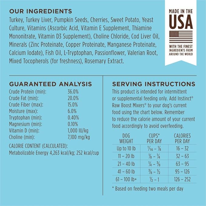 Instinct Raw Boost Mixers Freeze Dried Dog Food Toppers for Dry Food, Grain Free Dog Food Toppers with Turkey for Dogs - Tranquility, 12.5 oz