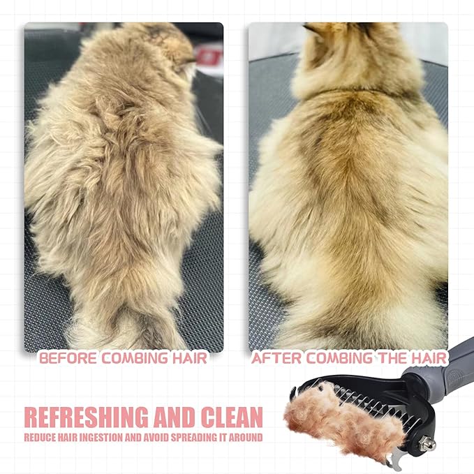 Pet Deshedding Tool - 2-in-1 Double-Sided Bottom Undercoat Rake for Dogs and Cats, Grey