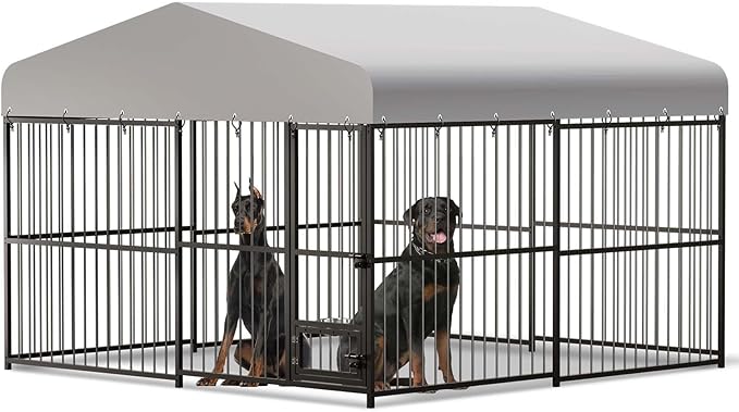 10x10x6FT Large Dog Kennel Outside Dog Playpen Outdoor Dog Enclosures with UV-Resistant Waterproof Roof Covered Dog House Outdoor,Lock,for Medium and Large Dogs,Easy Assembly