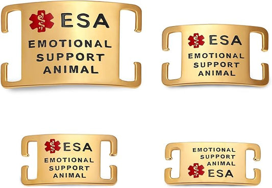 No Noise Stainless Steel K9 ESA Dog Tags, Slide on Dog Collar or Harness Quickly and Securely – PVD Gold/Large