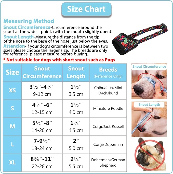 LUCKYPAW Dog Muzzle, Soft Dog Muzzles for Small Medium Large Dogs, Breathable Muzzles to Stop Biting and Chewing with Pattern, Allows Panting and Drinking (S-(Snout 4¾"-6"), Black Bone)
