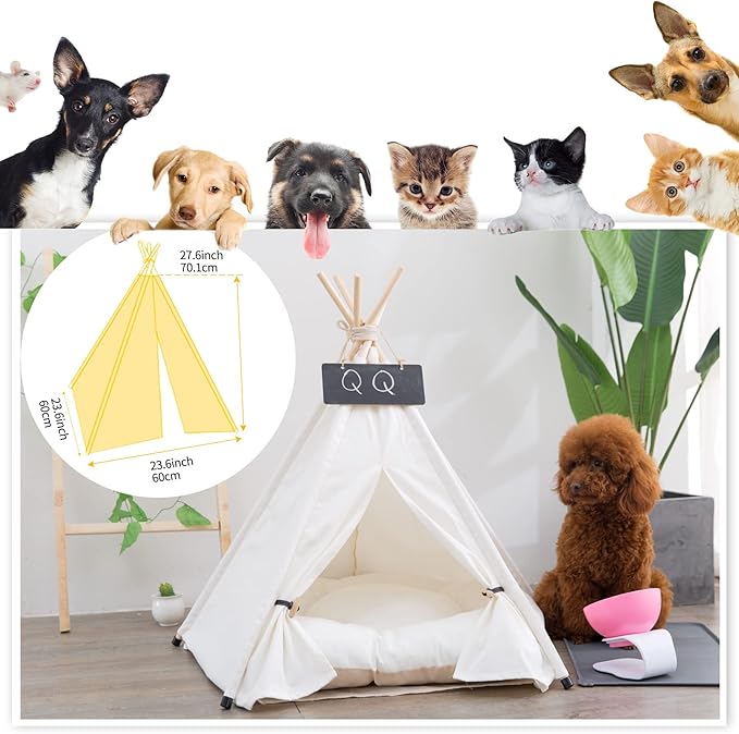 Pet Teepee with Cushion for Dogs and Cats Puppies House with Bed Pet Tent Bed Indoor Outdoor (Modern)