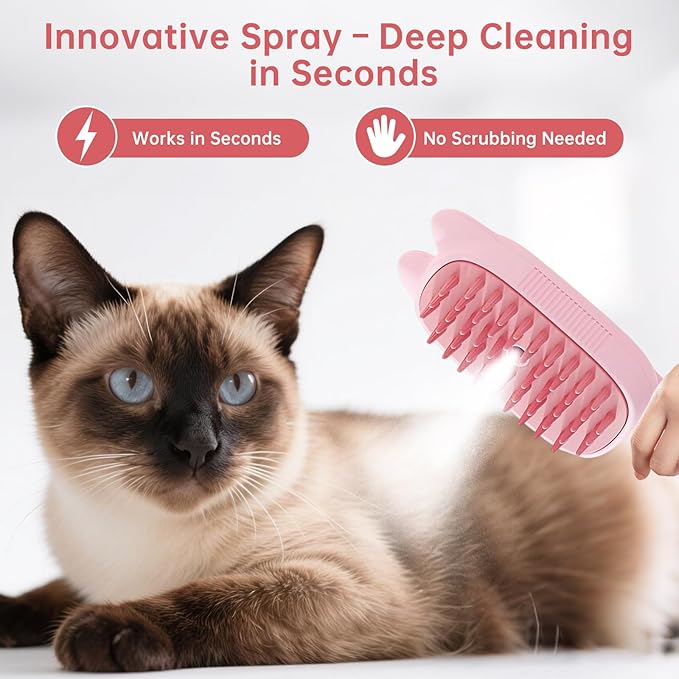 Steam Brush for Cats, 3 in 1 Steam Comb for Shedding Dog Pet Hair Cleaning Brush for Spray Dog Grooming for Long & Short Haired Pets – Cat Hair Spritz Defur Comb