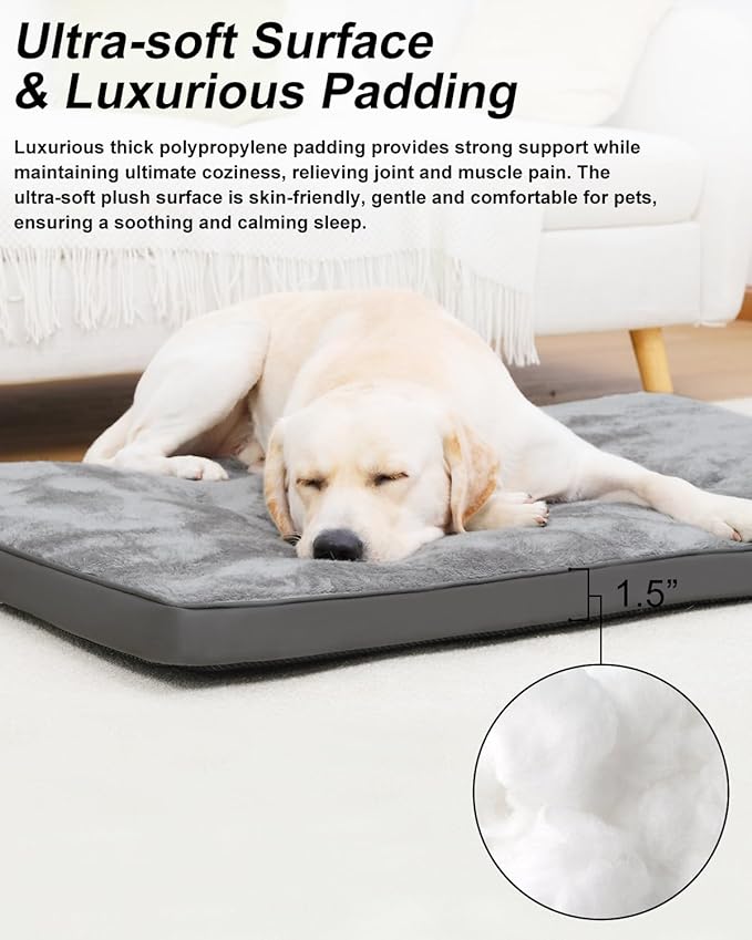 Dog Bed for Crate Washable Dog Beds Large Sized Dog Plush Dog Kennel Pad Pet Sleeping Mat with Anti-Slip Bottom, 35x22 Inch, Grey
