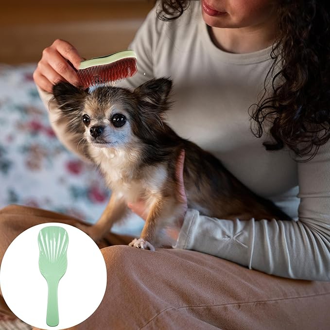 Soft Bristle Puppy Brush - Gentle Grooming Brush for Small Dogs & Puppies - Effective Hair Remover for Tangles & Shedding (Green)