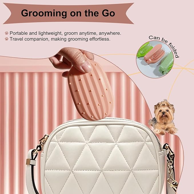 Foldable Cactus Puppy Brush Small Dogs Soft Bristles Grooming Tool Yorkie Shih Tzu Maltipoo Maltese (Pink)