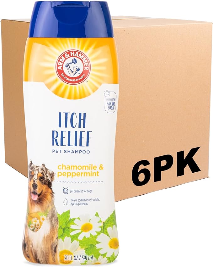 Arm & Hammer for Pets Itch Relief Shampoo, Chamomile and Peppermint Scent | Professional Quality Dog Itch Shampoo, Free of Sodium Lauryl Sulfate & Parabens, 20 Fl Oz - 6 Pack