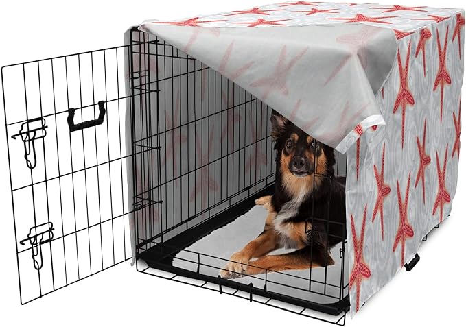 Lunarable Starfish Dog Crate Cover, Tropical Ocean with Sea Bubbles on Wavy Spiral Backdrop, Easy to Use Pet Kennel Cover for Medium Large Dogs, 36 Inch, Dark Coral Salmon