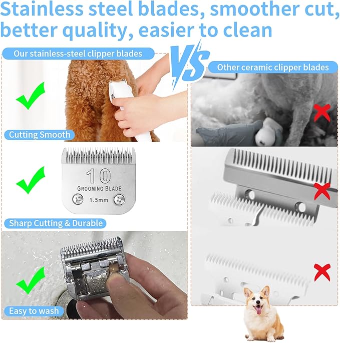 Size 10+30+40+7FC+5FC+4F+3-3/4FC Detachable Dog Grooming Blades, Compatible with Andis, Oster A5, Wahl KM10 Series Clippers, Cut Length 0.25mm-13mm, Silver