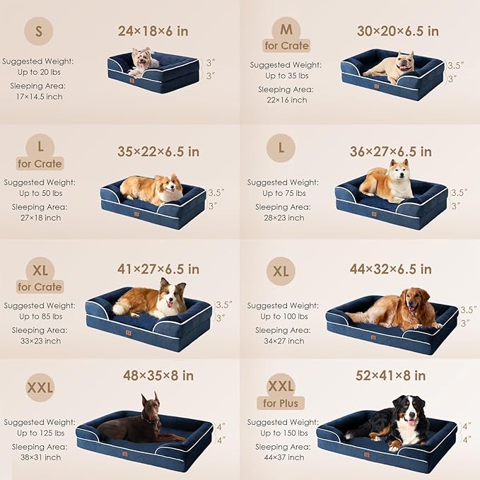 EHEYCIGA Orthopedic XL Dog Beds, Waterproof Memory Foam Dog Bed for Extra Large Dogs, Non-Slip Bottom and Egg-Crate Foam Big Dog Couch Bed with Washable Removable Cover, Navy