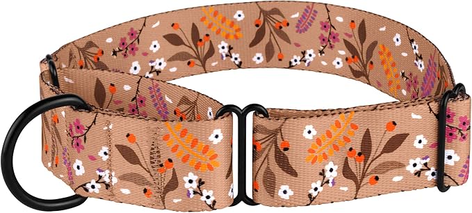 CollarDirect Martingale Collars for Dogs Heavy Duty Floral Pattern Female Safety Nylon Training Wide Collar Flower Design Large Medium (L, Neck Size 15"-20", Navy Blue)