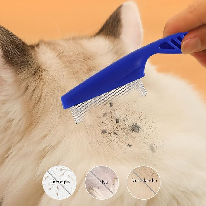 4 Pcs Flea Combs, Pet Lice Tick Comb with Stainless Steel Round Teeth for Detangling Dematting Dogs Cats Tear Stain, Dandruff Remover