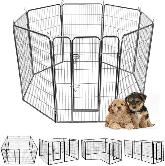 Giantex 16/8 Panel Pet Playpen with Door, Foldable Dog Exercise Pen, Portable Configurable Cat Chicken Rabbit Fence Outdoor Outdoor, Metal Pet Exercise Fence Barrier Kennel (8 Panels, 48'')