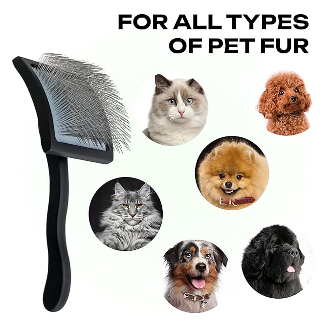 Natural Wooden Grooming Brush for Pets – Long Metal Pins Slicker for Dogs & Cats