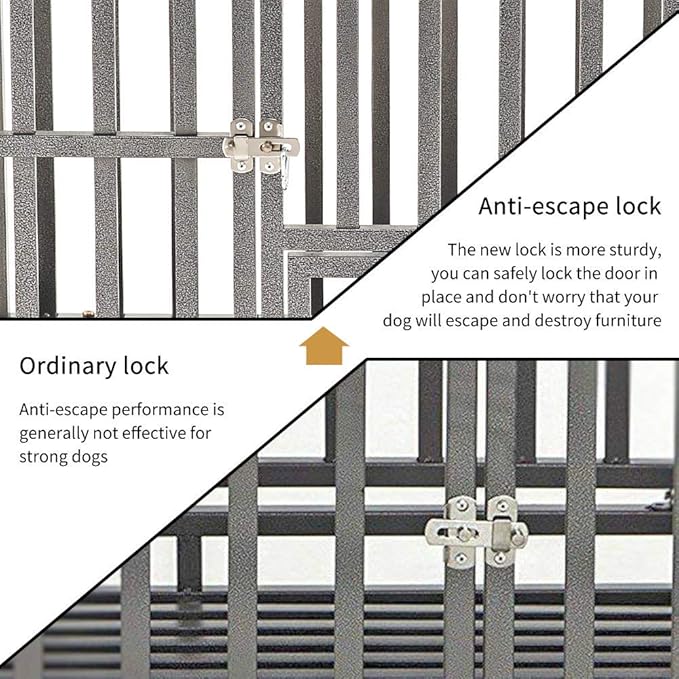 KELIXU 42” Heavy Duty Dog Crate Large Dog Cage Metal Dog Kennels and Crates for Large Dogs Indoor Outdoor with Locks, Lockable Wheels and Removable Tray, Easy to Install, Black