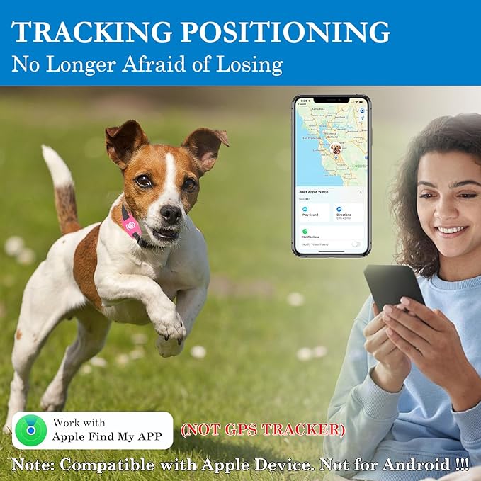 Pet Tracking Device for Dogs, Smart Tag for Comprehensive Location Coverage, Compatible with Apple Find My, Non-GPS Tracking Solution (Pink)