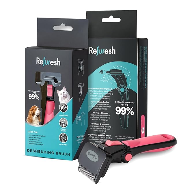 Deshedding Brush for Dogs & Cats - Small & Pink, Long Hair Grooming Tool, Dog Deshedding Brush, Cat Deshedding Brush, Lightweight Deshedding Tool for Shedding Control. Pet Deshedder.