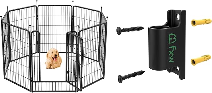 FXW Rollick 40 inch 8 Panels Dog Playpen & FXW Fence-to-Wall Anchors
