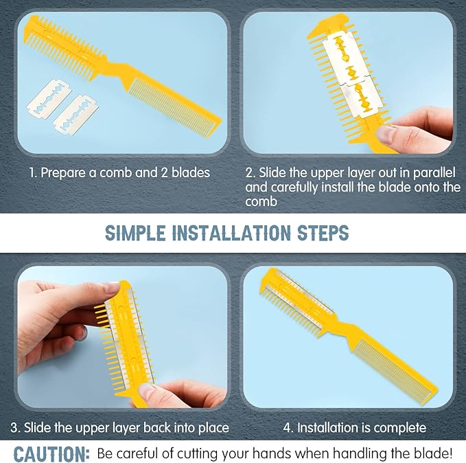 Yinkin 5 Pieces Razor Comb for Dogs Hair Grooming Trimmer for Pet Razor Comb with 25 Extra Blades Manual Dog Hair Trimmer Double Edge for Cats Hair Cutting Tool(Yellow)