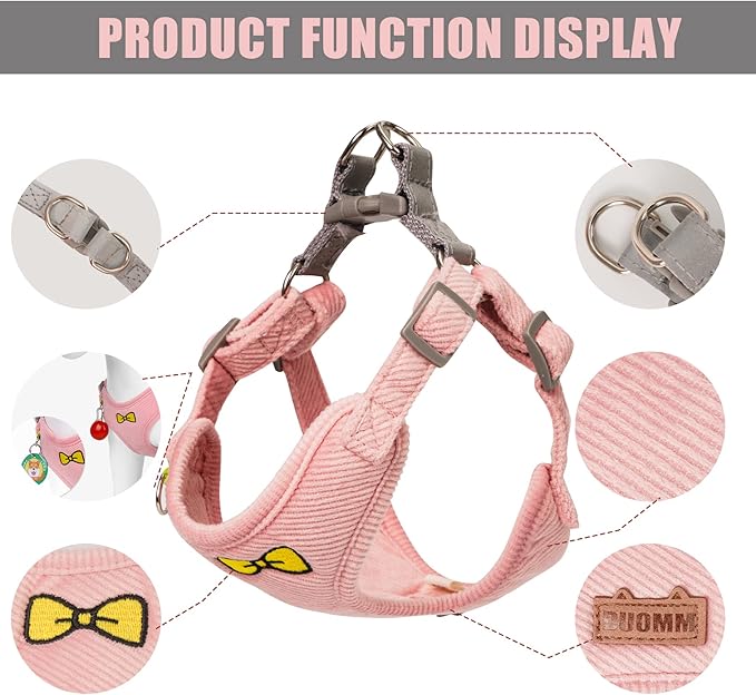 No Pull Dog Harness with Leash Pet Soft Vest Harness and Leash Set Dog Cat No Choke Escape Proof Harness Reflective Step in Harness for Small Medium Dogs Cats (Pink, Large)