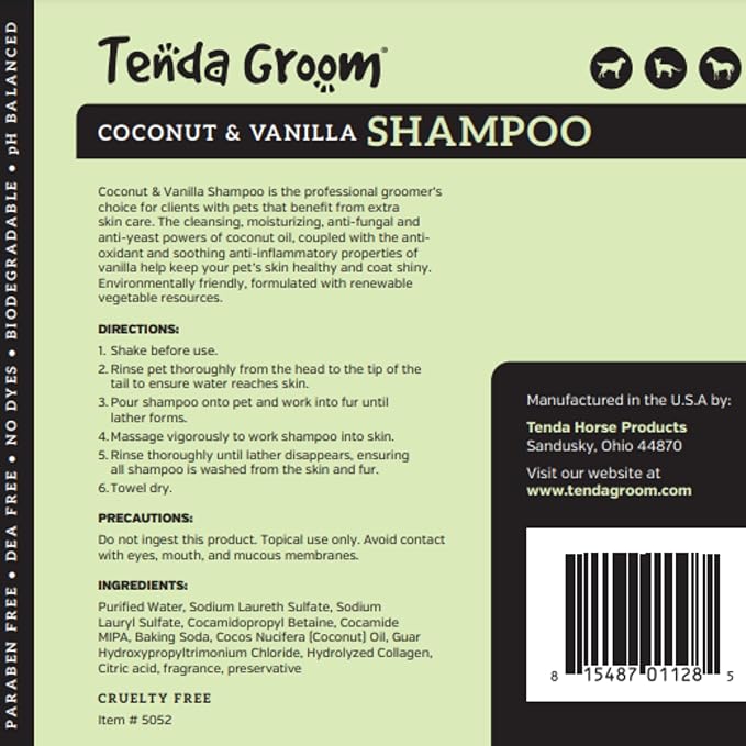 Tenda Coconut & Vanilla Shampoo for Dogs 32oz – Moisturizing Pet Wash with Coconut Oil & Vanilla – Gentle Formula for Clean, Soft, Healthy Coats.